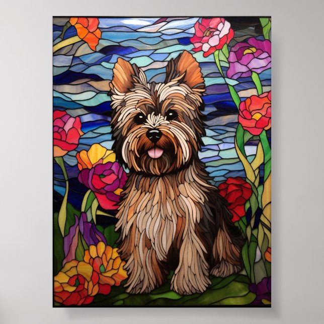 Yorkshire Terrier Stained Glass Window Design Poster (Front)