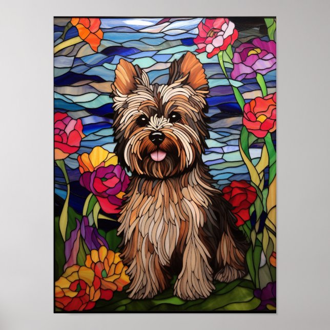 Yorkshire Terrier Stained Glass Window Design Poster (Front)