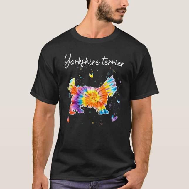 Yorkshire Terrier Tie Dye Rainbow Dog T-Shirt (Front)