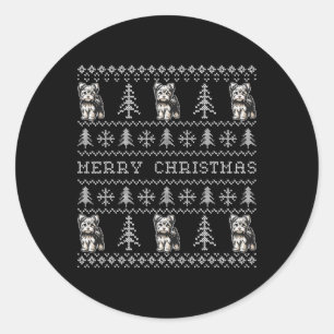Yorkshire Terrier Ugly Christmas Sweater Funny Dog Classic Round Sticker