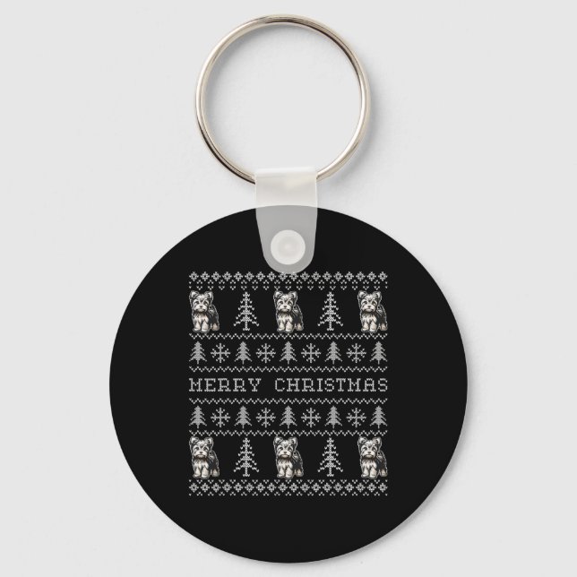 Yorkshire Terrier Ugly Christmas Sweater Funny Dog Key Ring (Front)