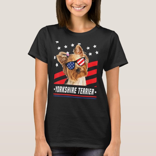 Yorkshire Terrier Usa Flag 4th July Dog T-Shirt (Front)