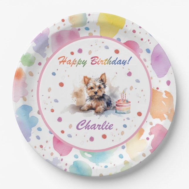 Yorkshire Terrier Watercolor Paper Plate (Front)