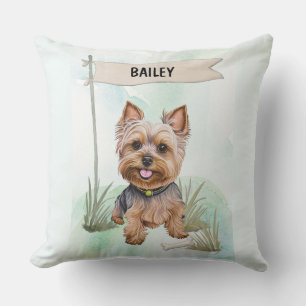 Yorkshire Terrier Watercolor Personalised Dog Cushion