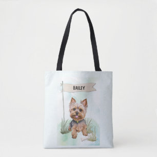 Yorkshire Terrier Watercolor Personalised Dog Tote Bag