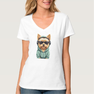 Yorkshire Terrier Wearing Hoodie Funny Cool Animal T-Shirt