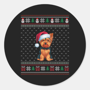 Yorkshire Terrier Wearing Santa Hat Ugly Xmas Dog Classic Round Sticker