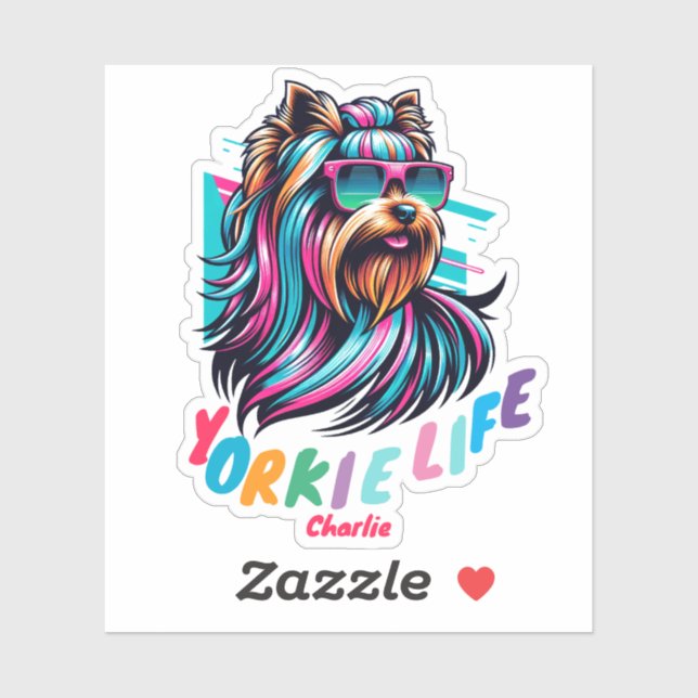 Yorkshire Terrier Wearing Sunglass Colorful Animal (Sheet)