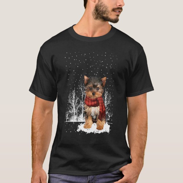 Yorkshire Terrier Winter Scarf  Dogs Tree Forest S T-Shirt (Front)