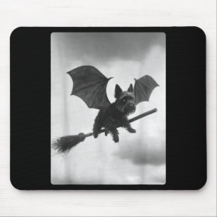 Yorkshire Terrier Witch Broom Bat Wings Spooky Mouse Mat