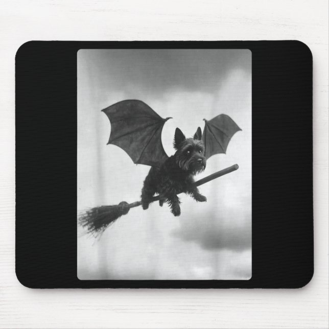 Yorkshire Terrier Witch Broom Bat Wings Spooky Mouse Mat (Front)