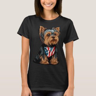 Yorkshire Terrier With American Flag Patriotic USA T-Shirt