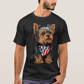 Yorkshire Terrier With American Flag Patriotic USA T-Shirt
