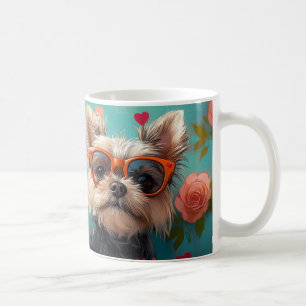 Yorkshire Terrier with Heart Roses Valentine's Day Coffee Mug