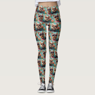 Yorkshire Terrier with Heart Roses Valentine's Day Leggings