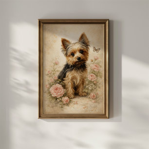 Yorkshire Terrier with Roses Poster