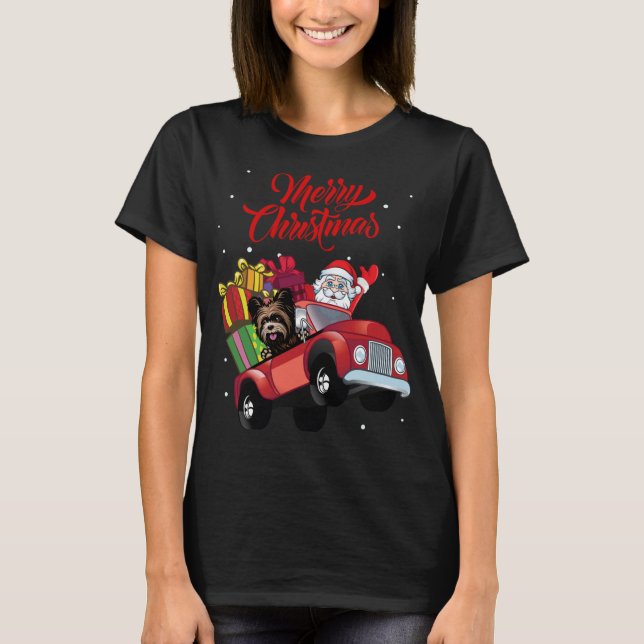 Yorkshire Terrier With Santa Claus In Red Truck Do T-Shirt (Front)