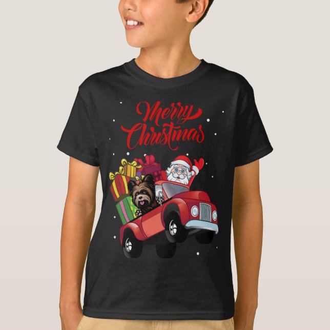 Yorkshire Terrier With Santa Claus In Red Truck Do T-Shirt (Front)