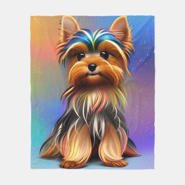 Yorkshire Terrier with Soft Pastels Fleece Blanket (Front)