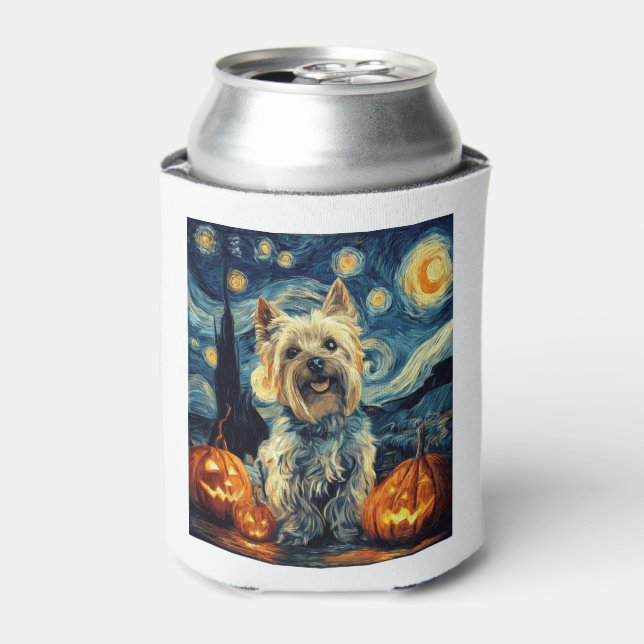 Yorkshire terrier Yorkie Dog of van gogh starry ni Can Cooler (Can Front)