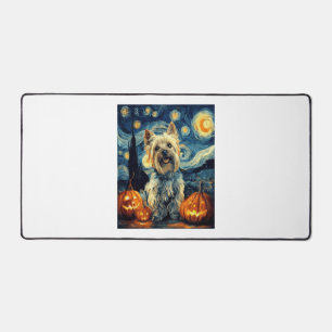 Yorkshire terrier Yorkie Dog of van gogh starry ni Desk Mat