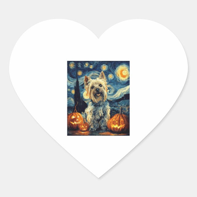 Yorkshire terrier Yorkie Dog of van gogh starry ni Heart Sticker (Front)