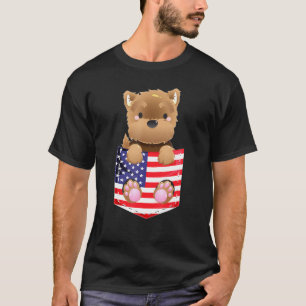 Yorkshire Terrier Yorkie Us Flag Fake Pocket T-Shirt