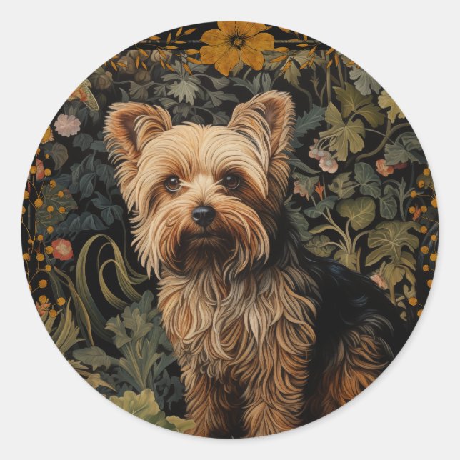 Yorkshire Terrier Yorkie William Morris style Classic Round Sticker (Front)