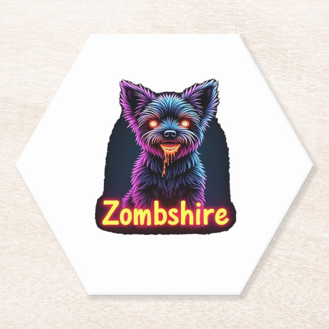 Yorkshire Terrier Yorkie Zombie Dog Halloween Over Paper Coaster (Front)