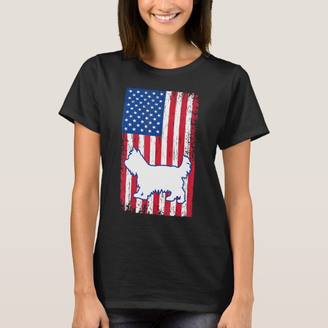 Yorkshire Terriers American Flag Usa Patriotic Dog T-Shirt (Front)