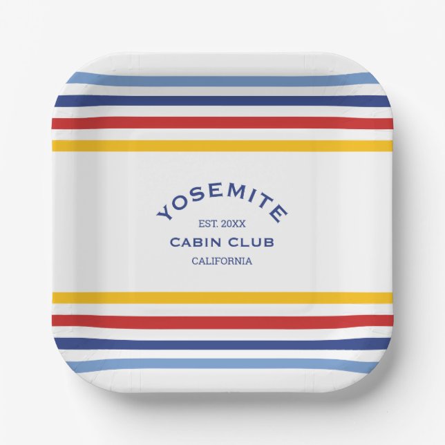 Yosemite Cabin Club Custom Crest Park Stripe Paper Plate (Front)