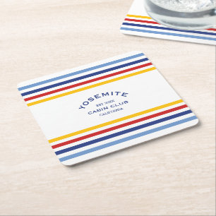 Yosemite Cabin Club Custom Crest Park Stripe Square Paper Coaster