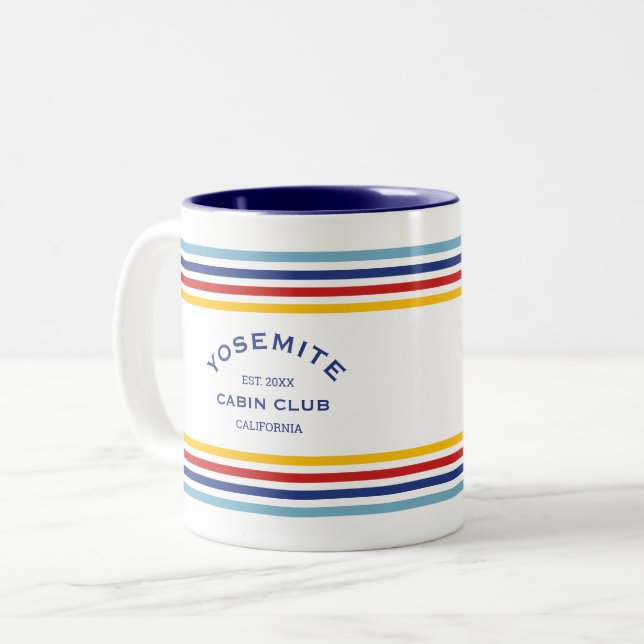 Yosemite Cabin Club Custom Crest Park Stripe Two-Tone Coffee Mug (Front Left)