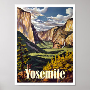 Yosemite California Art Elegant Vintage Travel Poster