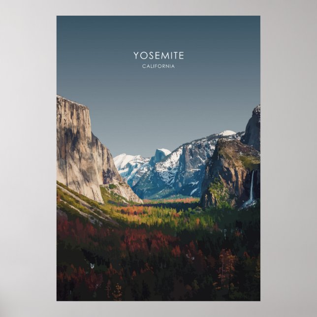 Yosemite, California Travel Illustration Poster (Front)