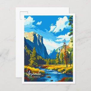 Yosemite California vintage travel illustration Postcard