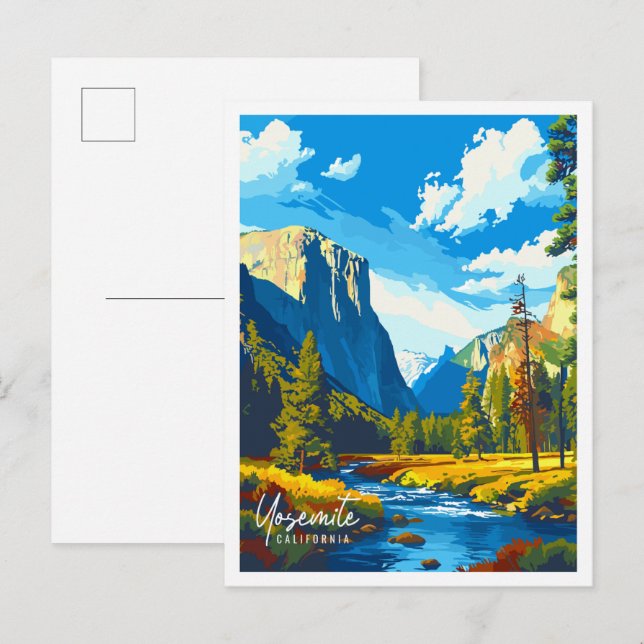 Yosemite California vintage travel illustration Postcard (Front/Back)