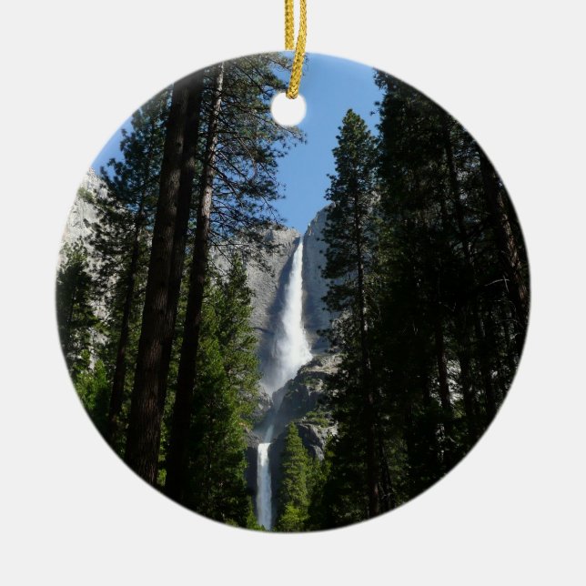 Yosemite Falls and Woods Landscape Photography Ceramic Tree Decoration (Front)