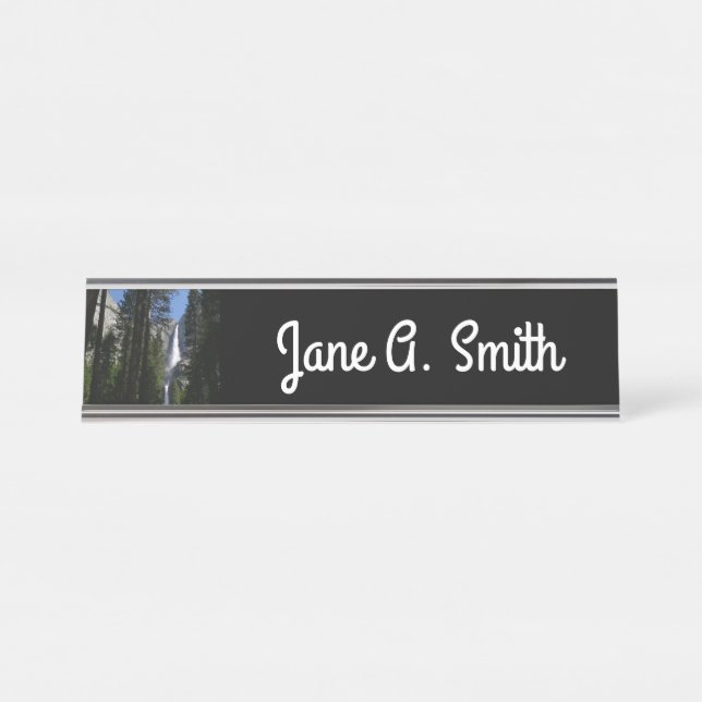 Yosemite Falls and Woods Landscape Photography Desk Name Plate (Front)