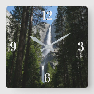 Yosemite Falls and Woods Landscape Photography Square Wall Clock