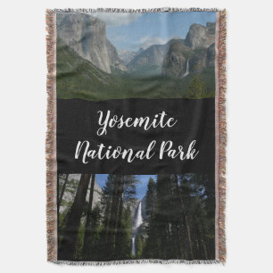 Yosemite Falls and Woods Landscape Photography Throw Blanket