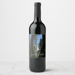 Yosemite Falls and Woods Landscape Photography Wine Label