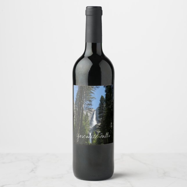 Yosemite Falls and Woods Landscape Photography Wine Label (Front)