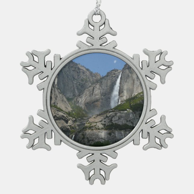 Yosemite Falls III from Yosemite National Park Snowflake Pewter Christmas Ornament (Front)