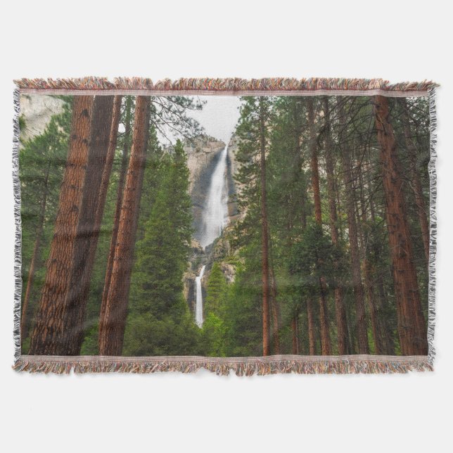 Yosemite Falls through the Forest Throw Blanket (Front)