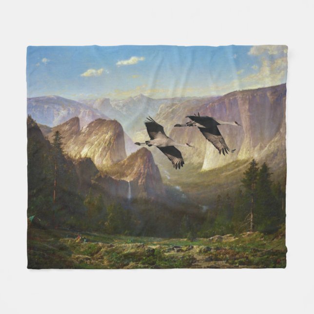 Yosemite Falls Wilderness Sandhill Crane Birds Fly Fleece Blanket (Front (Horizontal))