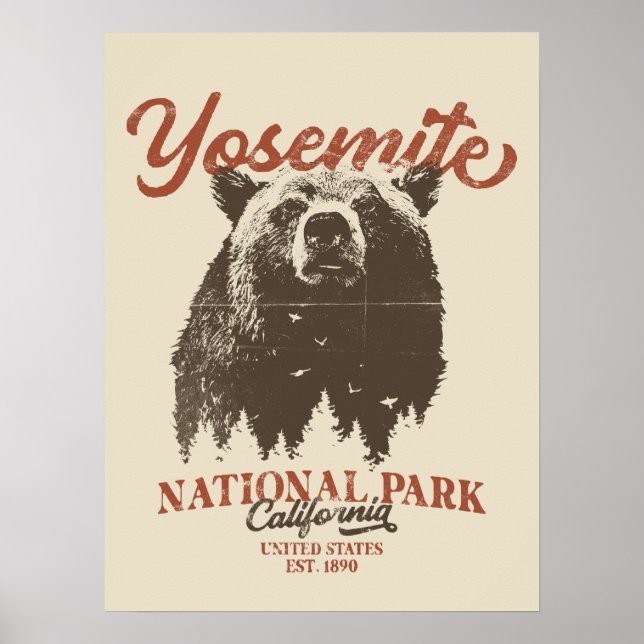Yosemite Grizzly Bear California National Park Poster (Front)