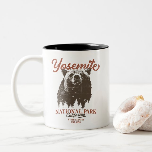 Yosemite Grizzly Bear California National Park Two-Tone Coffee Mug (With Donut)