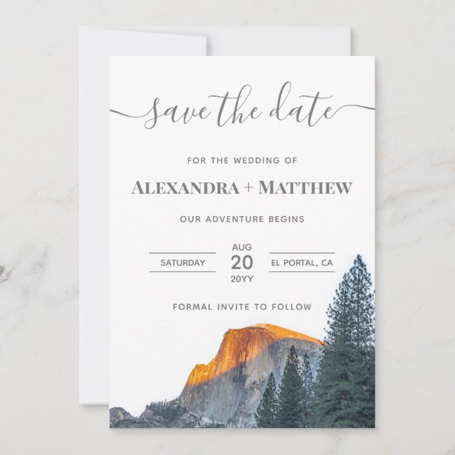 Yosemite Half Dome Sunset Wedding Save The Date (Front)