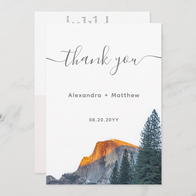 Yosemite Half Dome Sunset Wedding Thank You Cards (Front/Back)